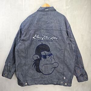Vintage Kno Betta Savvy Denim Jacket Mens XXL Blue Gorilla Y2K Grunge Hip Hop